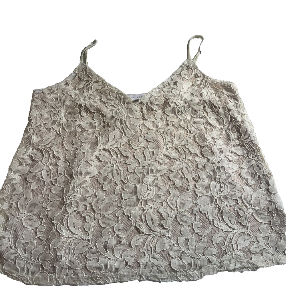 Socialite Set Of 2 Tank Top Camisole Black / Beige All-Lace V-Neck Size Medium - Picture 4 of 13
